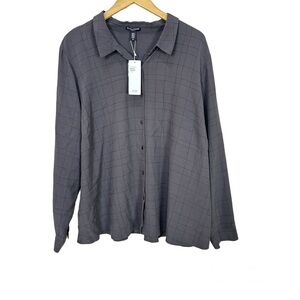 Eileen Fisher Classic Collared Button Down‎ Shirt Twill Plaid Women’s Sz 3X NEW